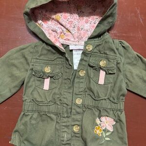 Little Lass Green and Pink Jean Jacket with Hood